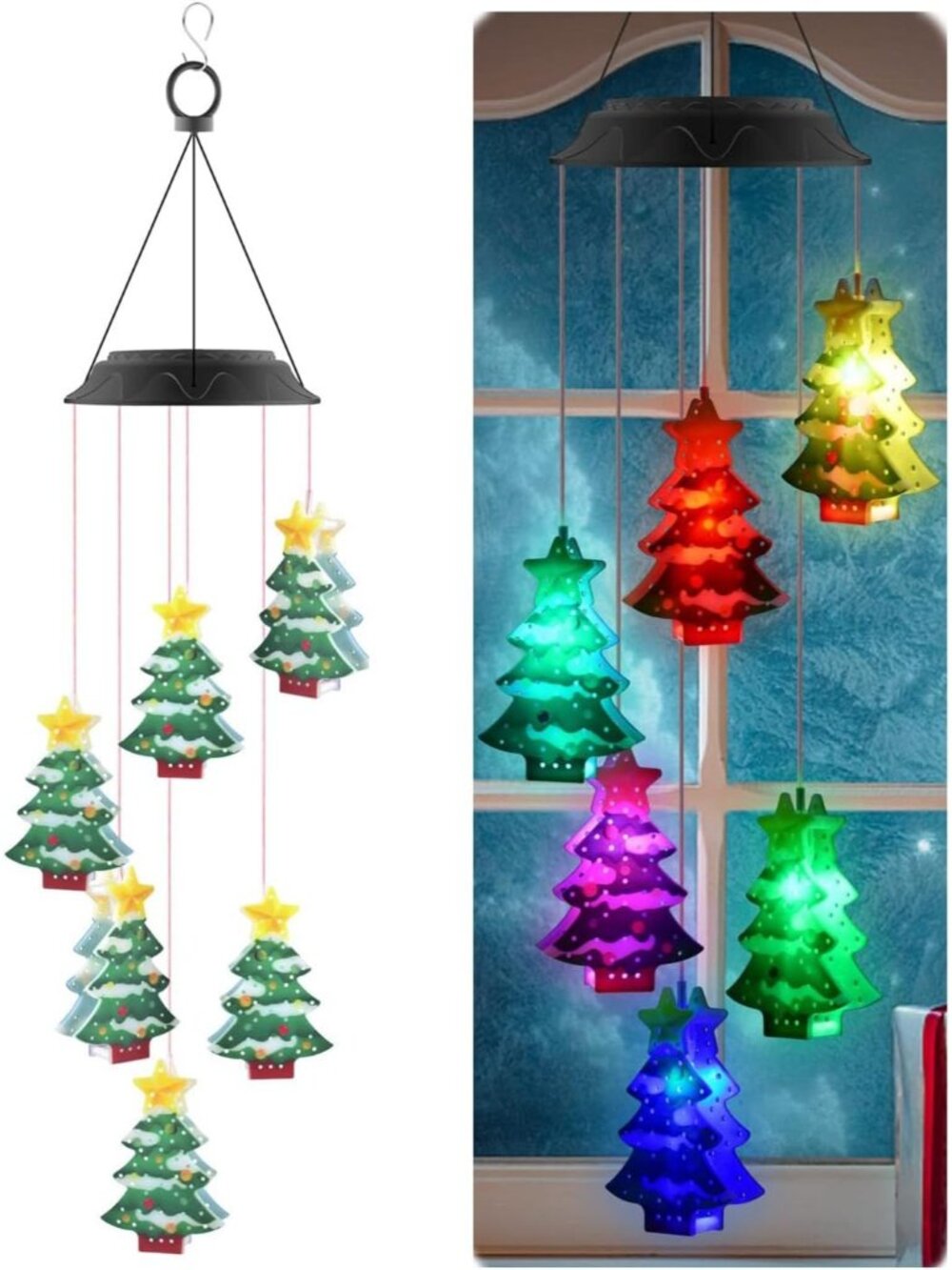 New Christmas Solar Wind Chimes, Color Changing LED Outdoor Hanging Garden Decor